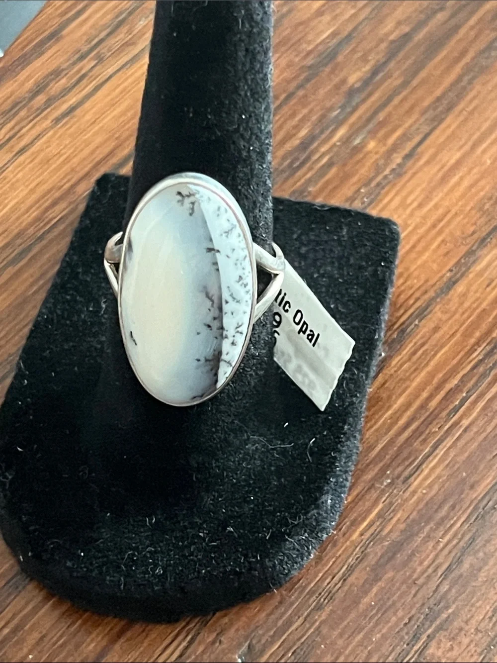 Sterling Silver Dendritic Opal Oval Ring in White and Gray